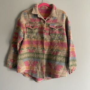 Women’s Shacket Medium Polyester Aztec Button Down